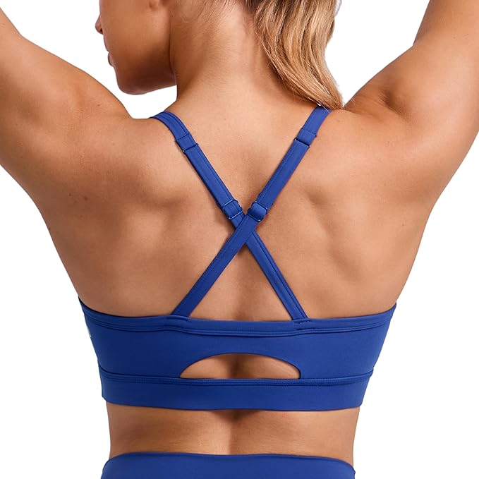 CRZ YOGA Butterlift Cut-Out Cross Back Sports Bras for Women - Medium Impact Adjustable Thin Straps Pilates Padded Gym Tops