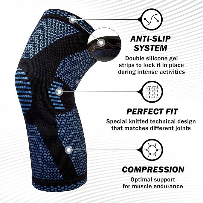 POWERLIX Knee Compression Sleeve - Best Knee Brace for Knee Pain for Men & Women – Knee Support for Running, Basketball, Volleyball, Weightlifting, Gym, Workout, Sports - (Light Blue XL)
