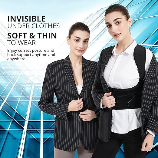 SHAPERKY Posture Corrector for Women for Support: Back Brace for Full Back Support - Adjustable Shoulder Straightener for Women and Men (Black, Medium)
