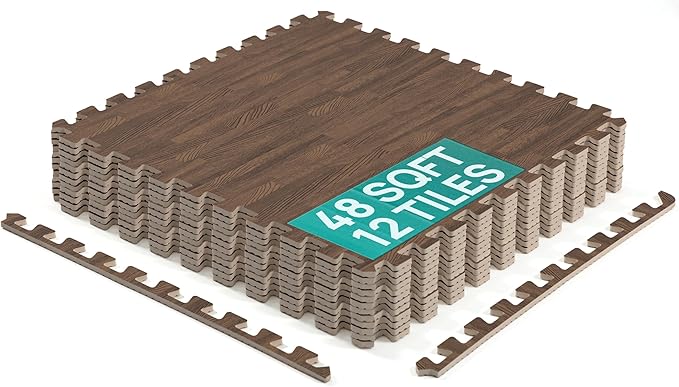 Yes4All EVA Interlocking Mats, Puzzle Floor Tiles, Foam Floor Padding with Border for Furniture, Home Space, Living Room, Garage