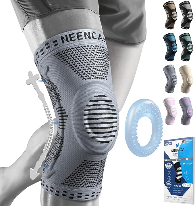 NEENCA Professional Knee Brace for Pain Relief, Medical Knee Support with Patella Pad & Side Stabilizers, Compression Knee Sleeve for Meniscus Tear, ACL, Joint Pain, Runner, Workout (Gray, Medium)