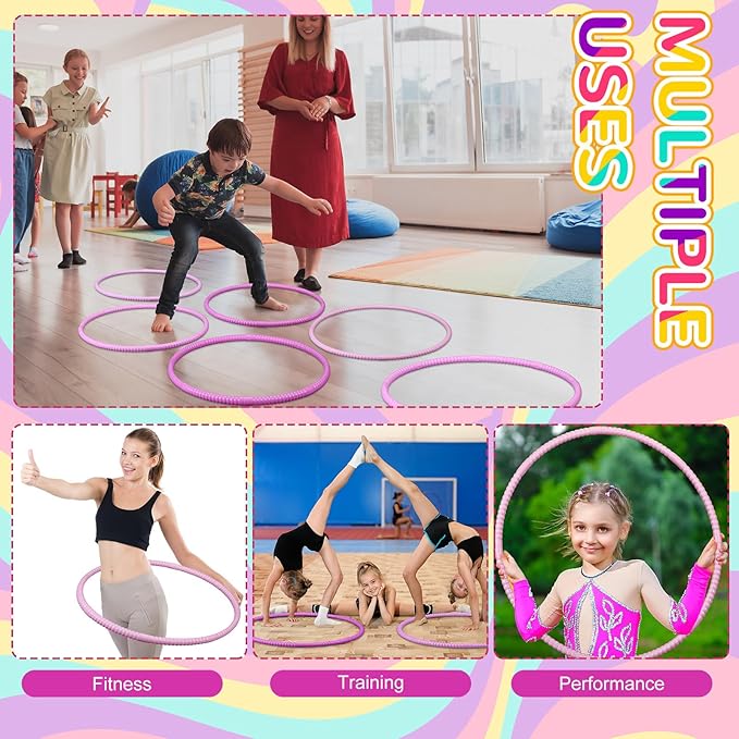 Sratte 8 Pcs Color Hoop Detachable Adjustable Exercise Ring Plastic Hoop for Gymnastics Dog Agility Equipment Party Decor, 4 Colors