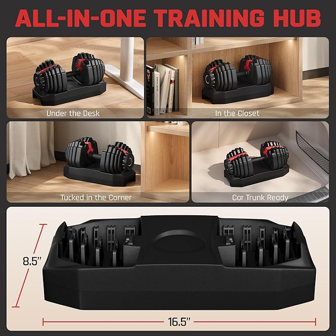 Yaheetech Adjustable Dumbbell Set 28/40/52.5/90LBS Adjustable Dumbbells Fast Adjust Dumbbell Weight Set with Anti-Slip Handle and Tray for Men/Women Home Gym Strength Training Equipment Single/Pair