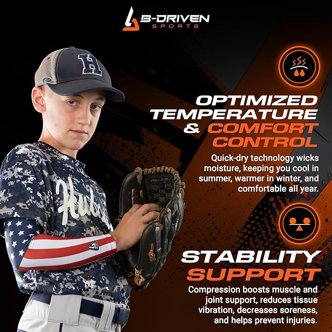 B-Driven Sports Sleeve Pro-Fit - Compression Arm Sleeve for Men & Women - Basketball & Volleyball Arm Sleeve - Single