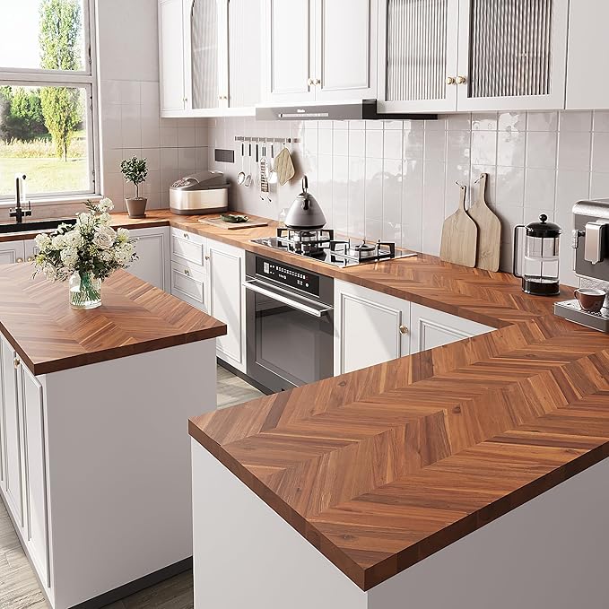 Howizz Chevron Acacia Butcher Block Countertop 48 x 30 x 1.5 inches, Teak Solid Wood Table Top for Desk Top, Workbench Top