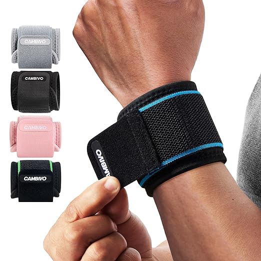 CAMBIVO Wrist Wraps for Men and Women 2 Pack, Adjustable Compression Wrist Brace for Carpal Tunnel, Wrist Support, Pain Relief, Lifting Straps Wrist Bands for Fitness, Weightlifting, Gym Workout