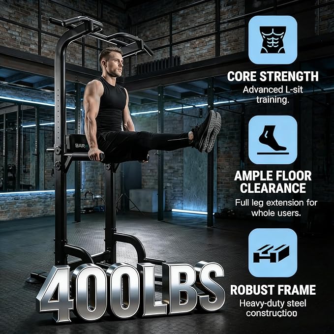 BARWING Pull Up Bar Station, Power Tower, Dip Station with 3D Backrest, Multi-Function Strength Training Stand Rack, Adjustable Height Dip Bar for Home Gym Workout Stand Fitness Exercise Equipment