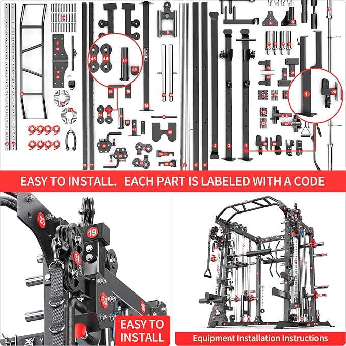 Multi-Purpose Squat Rack,Smith Machine Weight Rack Set with Cable Crossover System, Home Gym Power Racks, Power Racks and Packages