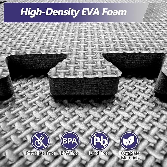 1/2 inch Thickened Interlocking Foam Floor Mats (20 Sq Ft), 20 Tiles 12.6X12.6in High Density EVA Gym Flooring for Home Gym, Weightlifting, Kids Play Area, Non-slip, Free Splicing.