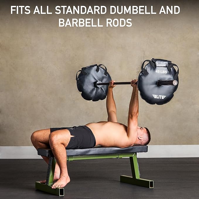 Elite Sports UNFILLED Workout Sand Plates (Set of 2) – EMPTY Fillable Olympic Weight Plates for Barbell Training – Drop-Proof Waterproof TPU – 10/15/25/35/45 LB Options – Strength, CrossFit, Home Gym & Functional Fitness