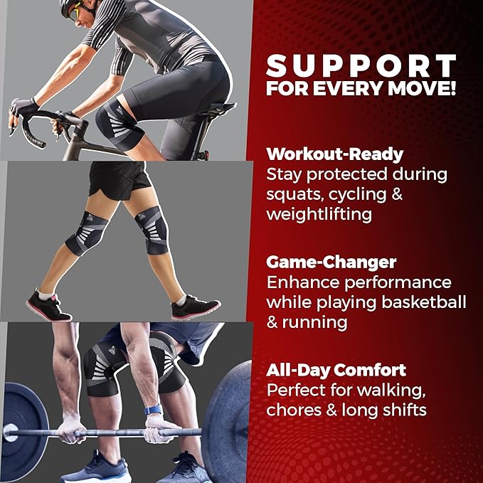 Nordic Lifting Knee Support Brace Compression Sleeves (1 Pair) - Support for Men Women Arthritis Relief & Injury Prevention