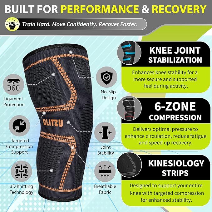 Knee Brace for Meniscus Tear 2 Pack, Knee Compression Sleeve for Men and Women, Knee Support for Arthritis, Swelling, Inflammation, ACL, Pain Relief, Running, Workout, Sports and Recovery Orange S
