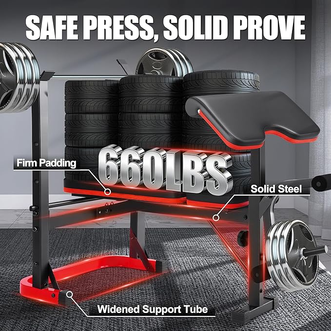OPPSDECOR Weight Bench Set with Squat Rack, Leg Extension & Preacher Curl Pad, 660LBS Full Body Home Gym Bench Press for Beginners, Women & Teens