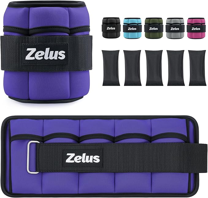 ZELUS 1 Pair Adjustable Ankle Weights, 2 4 6 8 10 lb Modularized Leg Weight Straps for Women Men, Weighted Ankle Weight Set with Removable Sandbags, 1-5 lb per Ankle Strap for Gym Yoga Jogging Walking