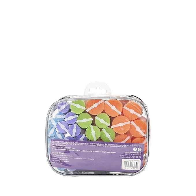 Goody GoCurl Foam Hair Rollers, Assorted Colors, 36 Count (Pack of 3)