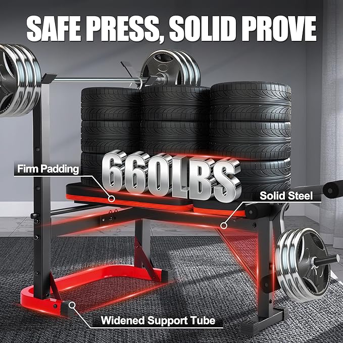 OPPSDECOR Foldable Weight Bench Set with Preacher Curl Pad and Squat Rack, 660LBS Adjustable Bench Press with Leg Extension and Leg Curl, Incline Decline Home Gym Bench for Women Teens Full Body Strength Training