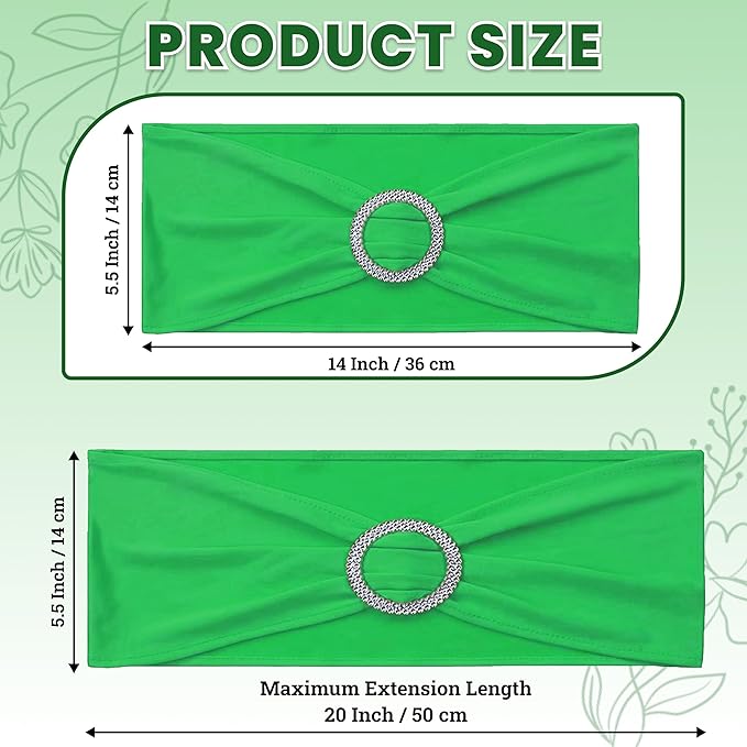 MDS Pack of 200 Spandex Chair Sashes Bow Universal fits Elastic Stretch Chair Bands Ties with Buckle for Wedding Party Banquet Events Decoration Spandex Slider Sashes Bow - Light Green