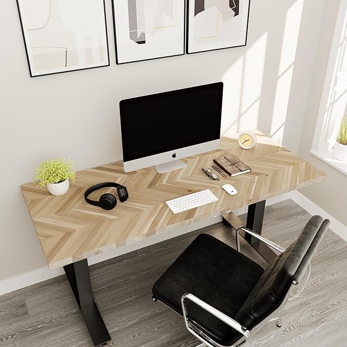 Howizz Chevron Butcher Block Countertop 60 x 25 x 1.5 Inches, Unfinished Acacia Solid Wood Table Top for Desk Top, Workbench Top