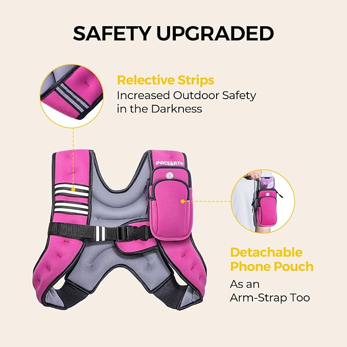PACEARTH Weighted Vest,6lb/8lb/10lb/12lb/16lb/20lb/25lb/30lb Weight Vest with Reflective Stripe, Body Weight Vests for Women, Men, Weight Loss Workout, Strength Training, Running, Walking, Jogging