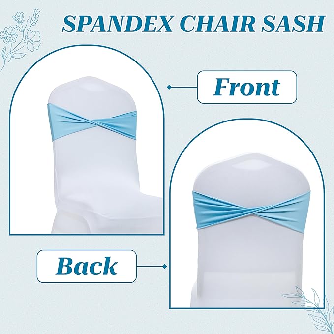 MDS Pack of 50 Spandex Chair Sashes Bows Elastic Stretch Dining Chair Bands Ties Without Slider Buckle Universal fits for Wedding Baby Shower Birthday Party Banquet Event Decoration - Blue