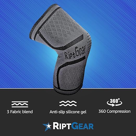 RiptGear Knee Compression Sleeve - Braces for Knee Pain - Compression for Arthritis, Meniscus Tear, Running, Walking - Support for Women and Men - Sleeves Weightlifting (Medium, Gray (1 Pack))