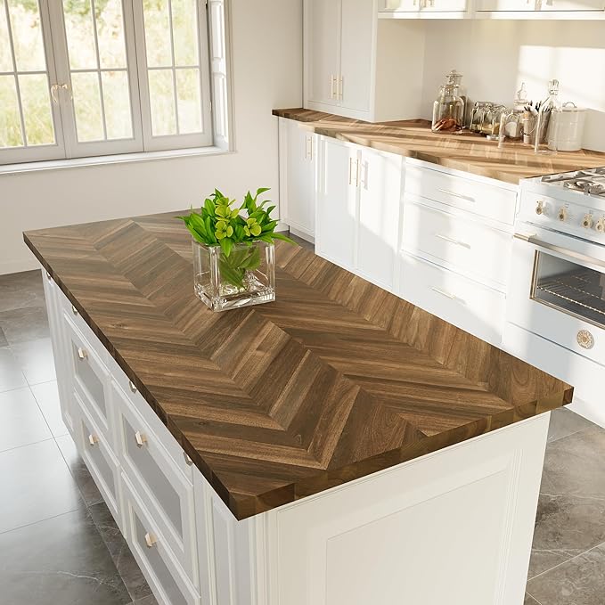Howizz Chevron Butcher Block Countertop 48 x 25 x 1.5 Inches - Dark Walnut Acacia Solid Wood Table Top for Desk Top, Workbench Top, Kitchen Countertop