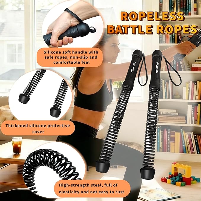 Ropeless Battle Ropes for Home Gym-Portable Cordless Training Rope Fitness Equipment for Men & Women,Weighted Workout Ropes for HIIT,Versatile Exercise Equipment for Home and Travel(Pink)