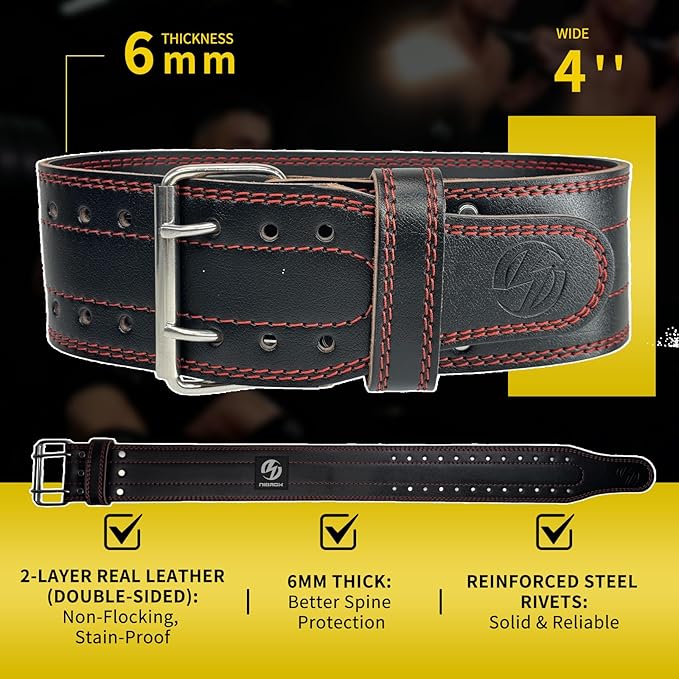 Genuine Leather Weightlifting Belt (6mm Thick) – Unisex Exercise Belt for Strength Training, Weight Lifting, Squats, with Waist Support | Adjustable Design, Suitable for Various Workouts
