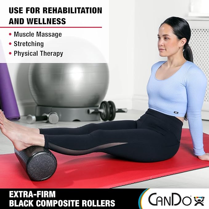 CanDo Black Composite High-Density Foam Rollers for Muscle Restoration Massage Therapy Sport Recovery and Physical Therapy 6" x 12" Round