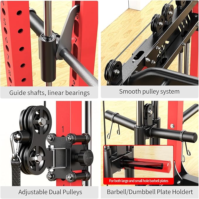 Multi-Purpose Squat Rack,Smith Machine Weight Rack Set with Cable Crossover System, Home Gym Power Racks, Power Racks and Packages