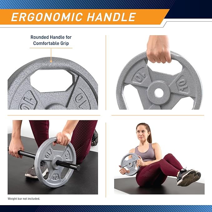 Marcy Classic 1" Cast Iron Standard Grip Plates for Strength Training and Weightlifting