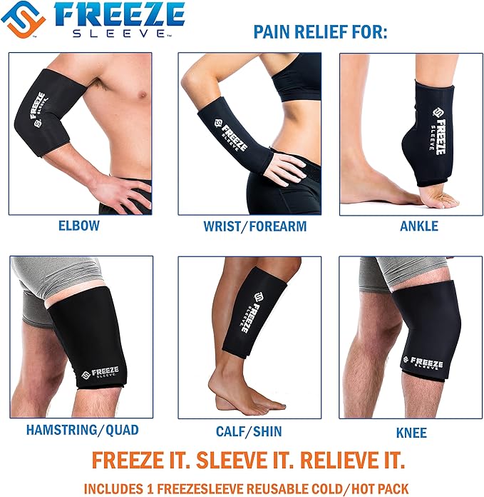 FreezeSleeve Ice & Heat Therapy Sleeve- Reusable, Flexible Gel Hot/Cold Pack, 360 Coverage for Knee, Elbow, Ankle, Wrist- Turquoise, Small/Medium