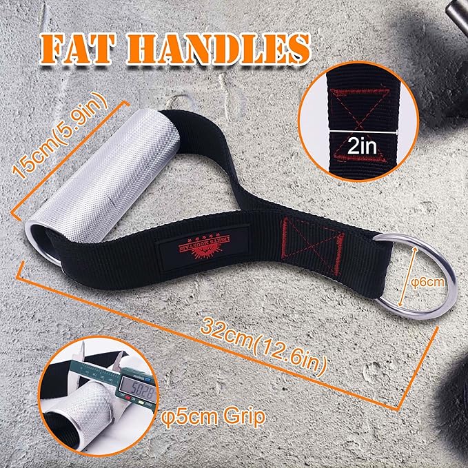 Heavy Duty Fat Gym Handle Grips 2" Diameter Aluminum Alloy Exercise Handles Cable Machine Pulley LAT Pulldown Attachments Arm Wrestling Training Handles