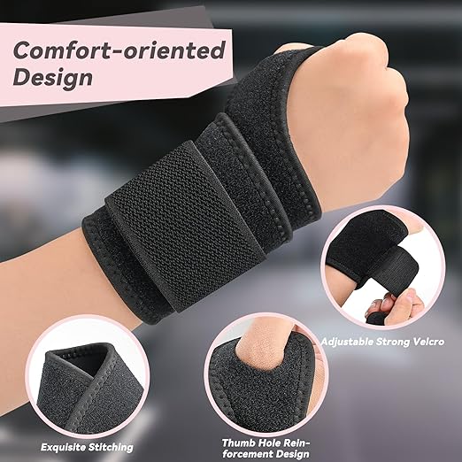Wrist Brace for Carpal Tunnel 2 Pack Right Left Hand, Wrist Support Wraps for Women Men, Adjustable Wrist Brace for Day Night Support, Tendonitis, Arthritis, Weightlifting, Sports, Grey&Black