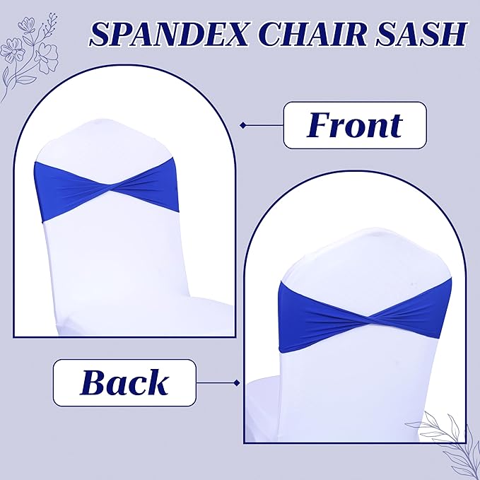 MDS Pack of 10 Spandex Chair Sashes Bows Elastic Stretch Dining Chair Bands Ties Without Slider Buckle Universal fits for Wedding Baby Shower Birthday Party Banquet Event Decoration - Royal Blue