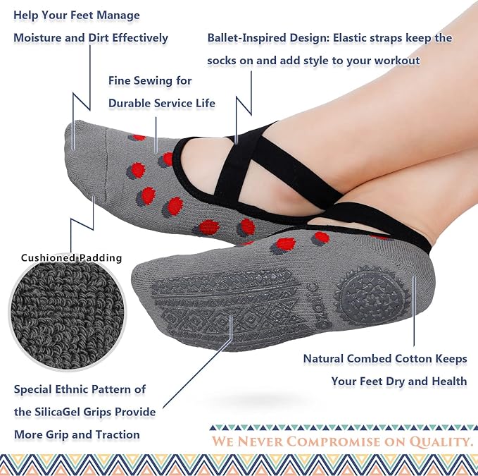 Ozaiic Pilates Socks for Women Non Slip Grip, Yoga Socks with Grippers for Barre, Hospital, Ballet, Dance, Barefoot Workout