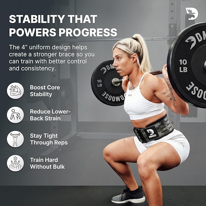 DMoose Weight Lifting Belt - Auto Locking Gym Belt for Olympic Training, WOD, Cross Training for Men and Women - 4" Nylon Workout belt with Adjustable Buckle - Provides Lumbar Support and Stability