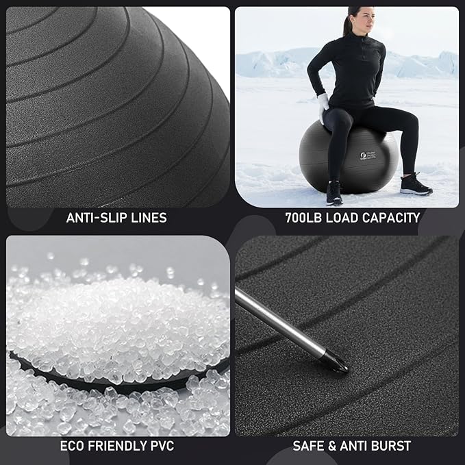 Gruper Yoga and Pilates Ball,4 Sizes 15 inch-30 inch Gym Ball for Fitness, Yoga, Workout, Pregnancy and Physical Therapy,Quick Pump Included,Great as Yoga Ball Chair for Office or Home Gym Equipment