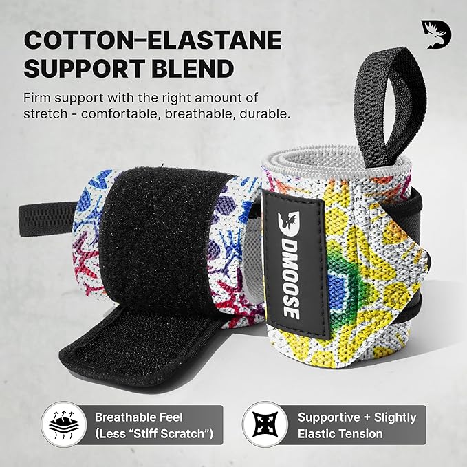 DMoose Fitness Wrist Wraps for Weightlifting 18" - Heavy Duty Gym Wrap with Hand Thumb Loop for Support & Pain Relief, USPA Approved Powerlifting, Weight Lifting Wrist Straps for Men & Women Work Out