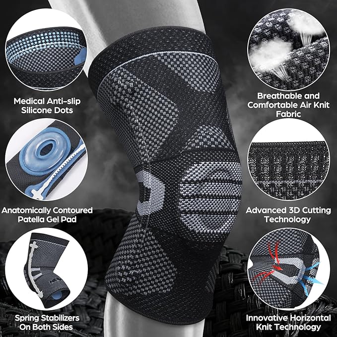 NEENCA Professional Knee Brace for Pain Relief, Medical Knee Compression Sleeve, Knee Support with Horizontal Knit Tech for Meniscus Tear, ACL, Arthritis, Joint Pain, Runner, Workout