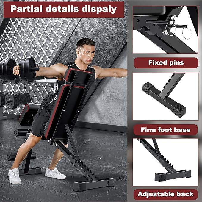 ALSO GO Adjustable Weight Bench, Workout Benches with Leg Extension & Extended Headrest, Foldable Incline Decline Bench Press, Roman Chair, Full Body Strength Training Equipment for Home Gym