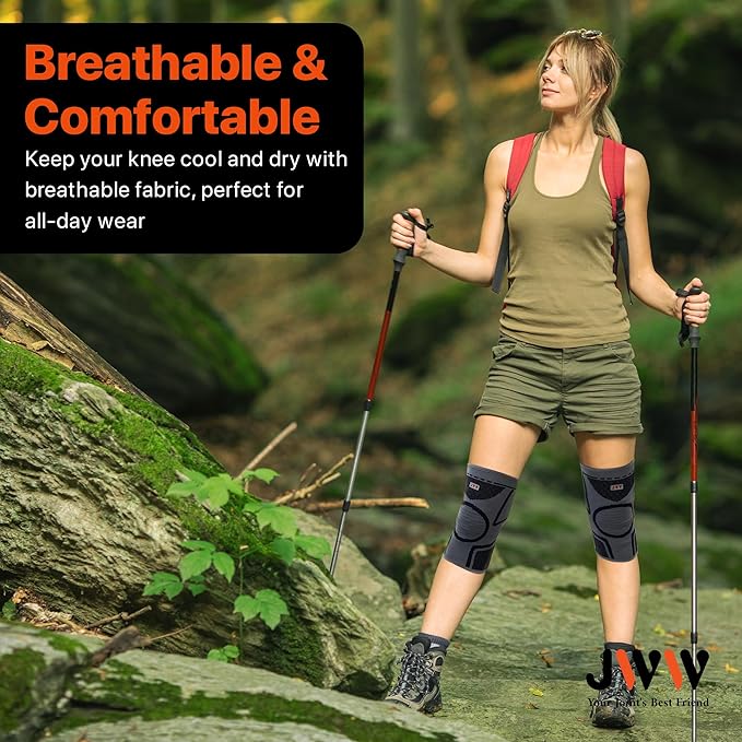 JWW Knee Compression Sleeve 2 Pack for Men and Women, Knee Brace for Knee Pain Relief, Comfortable Support for Running, Workout Sports and Daily Wear, Meniscus, ACL and Arthritis Recovery (Black, L)
