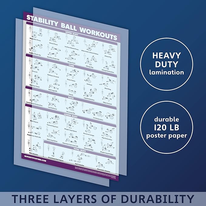 2 Pack: Half Balance Ball Workout Poster + Yoga Ball Exercise Chart - Set of 2 Workout Posters