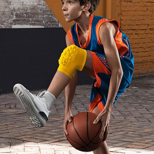 Wrestling Knee Pads for Kids Youth Adult, Knee Compression Sleeve for Basketball Volleyball Football, 1 Pair Short Knee Pads Sleeves ((#2) Yellow-2pcs,Large)
