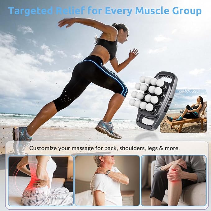 16 Head Massage Gun Deep Tissue, Percussion Massager with 3 Modes 30 Levels Quiet Powerful Motor for Muscle Recovery Pain Relief Back Neck Shoulders Home Gym Office