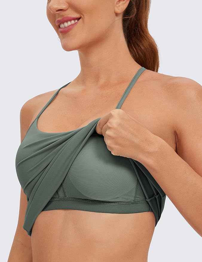 CRZ YOGA Butterluxe Racerback Tank Tops for Women - Scoop Neck Spaghetti Strap Padded Workout Camisole with Built in Bra