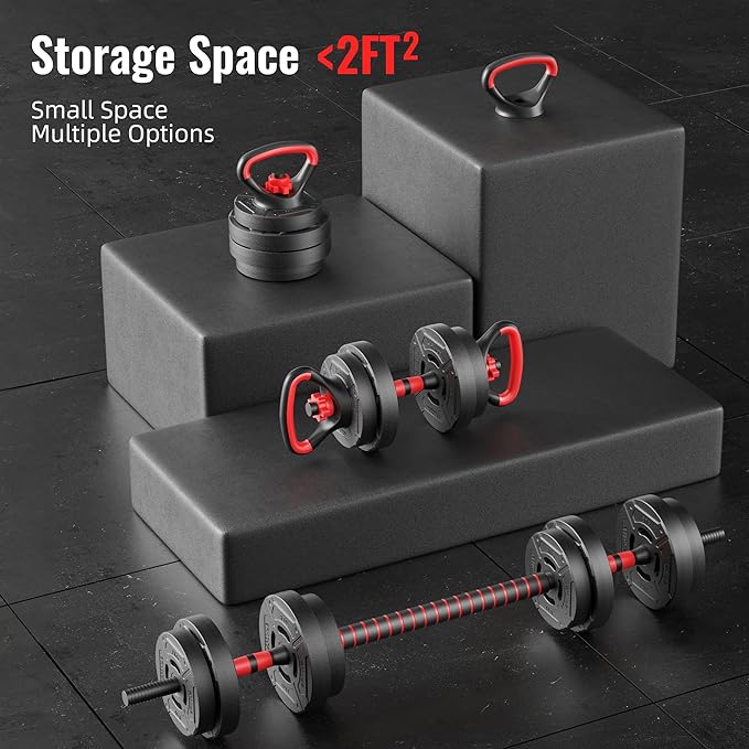 Fitvids Adjustable Dumbbell Set, 40/60LBS Free Weight Set, Multi-Functional Portable Changeable Dumbbell Barbell Kettlebell Set for Home, Multiple Style