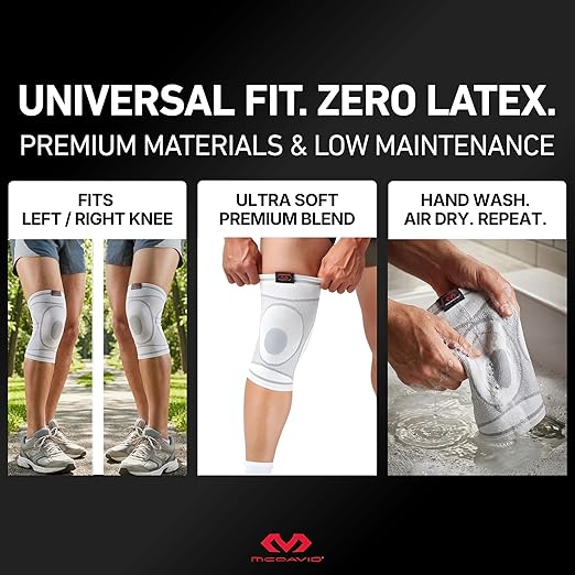 McDavid 4-Way Elastic Knee Sleeve, Compression Knee Support for Pain Relief, Soreness, All-Day Daily Activity White/Grey L