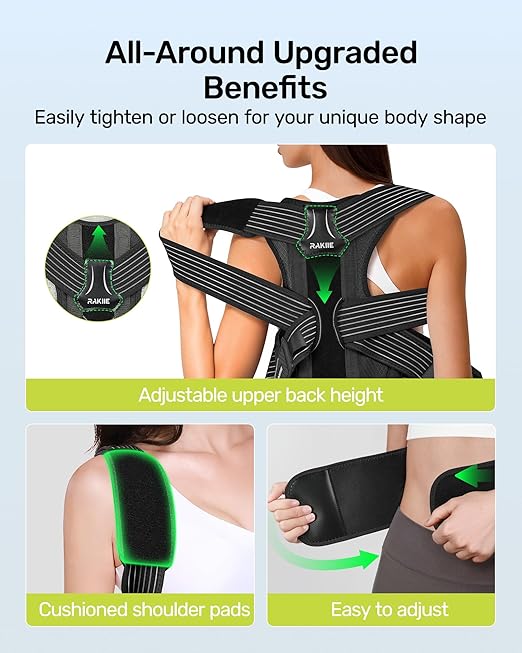 Rakiie Ergonomic Back Straightener Posture Corrector, Adjustable Non-slip Back Strap Can Wear by Self, lumbar Support for Shoulder Neck Hump Slouching Corrector, Gray Size S (Upper Waist: 29.5"-35.4")