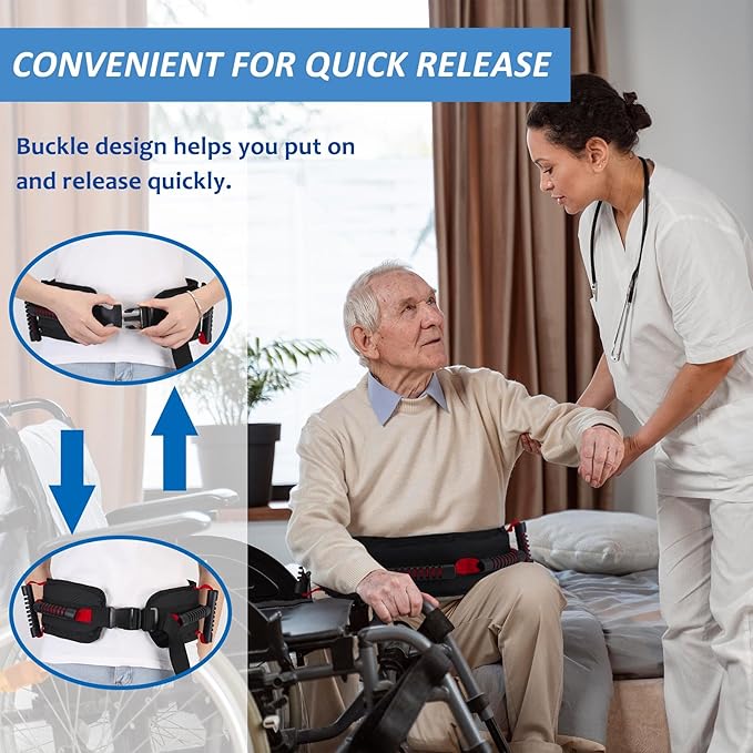 Gait Belt for Seniors, Transfer Belt with 7 Nylon Padded Handles, Medical Belt for Lifting Patients, Safety Gait Belt for Elderly Easy to Use Quick Release Buckle(Red)